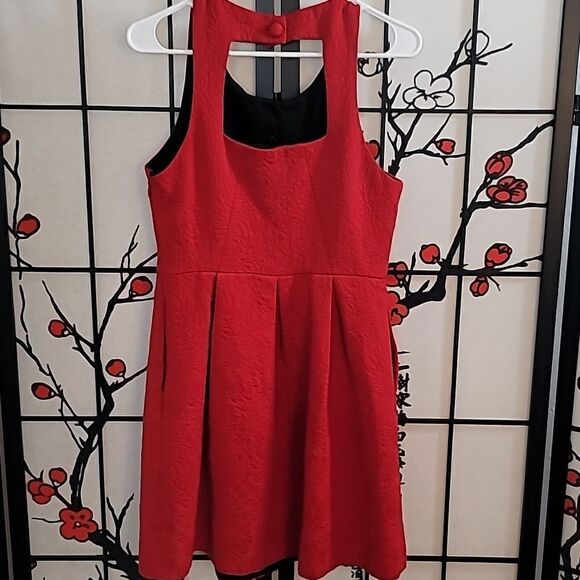 Anthropologie moulinette souers red brocade a-line scoop neck dress - Picture 6 of 13